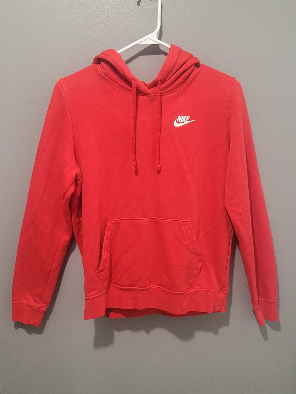 Nike Red Hoodie with White Swoosh Logo Pullover Hoodie Sz Sm